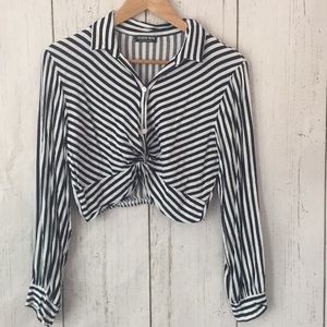Fashion nova striped button-down cropped work shir